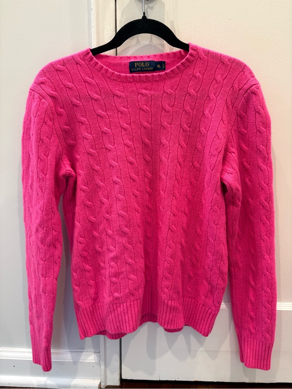 Polo Ralph Lauren 100% Cashmere Cable Knit Sweater Pink Tag XL Fits S/M Mended